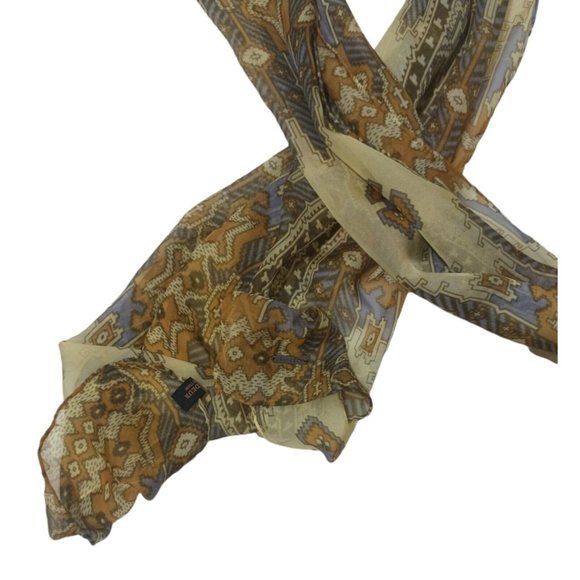 GRANDEUR COLLECTION Beige Geometric Silk Scarf 70"/ 23” EC - Picture 5 of 10